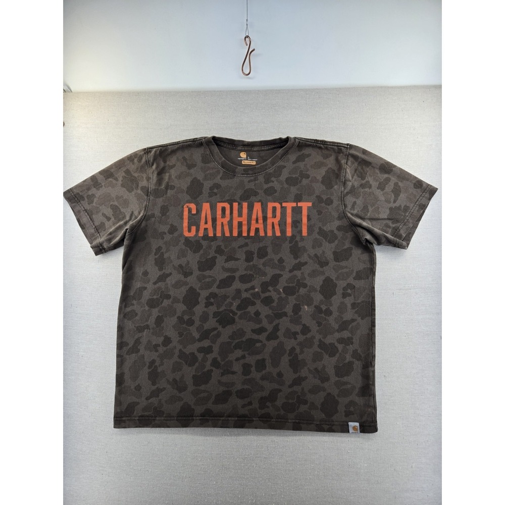 Carhartt T Shirt Mens Large Brown Camo Print Short Sleeve Logo Relaxed Fit